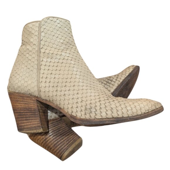 Ann Tuli - Women's Leather "Snakeskin" Zip Up Booties w heels - Size 38 - Picture 3 of 14